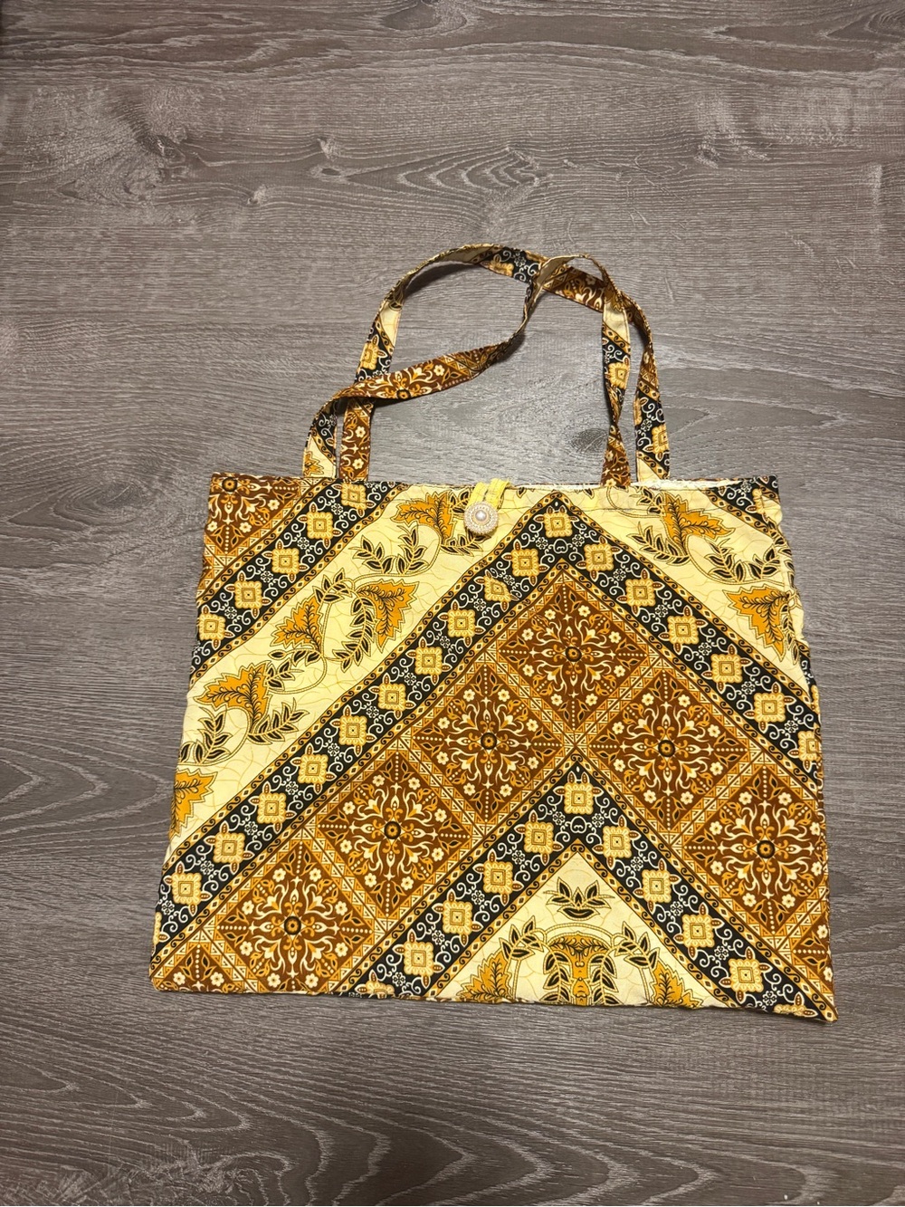 Handmade Brown Gold Paisley Floral Tote Bag